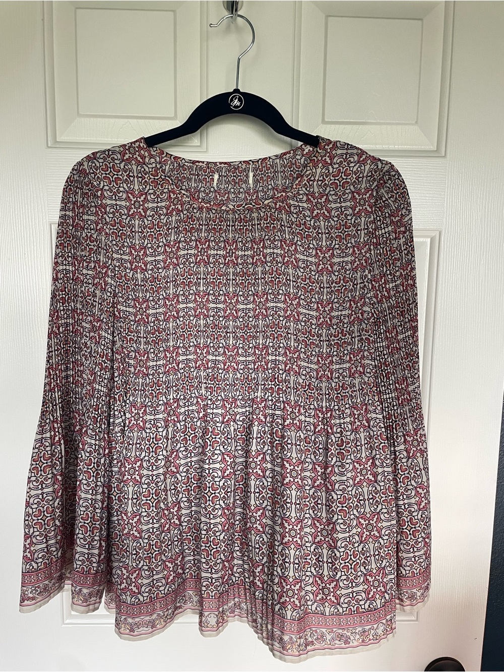 Women's Boho Printed Long Sleeve Peasant Dress - Red/White